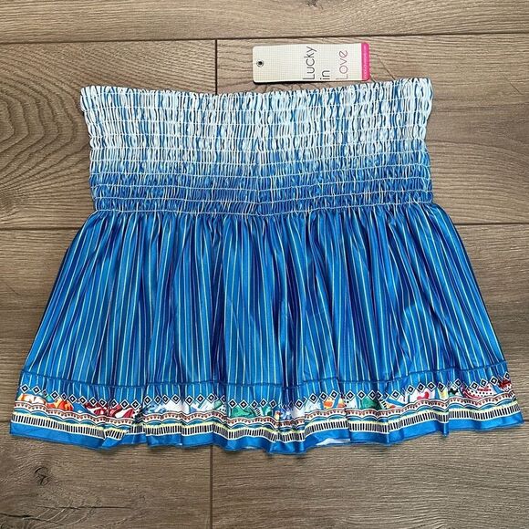 Lucky In Love 14” Paradise Smocked High Waist Blue Print Tennis Skirt Size Small - Picture 3 of 10